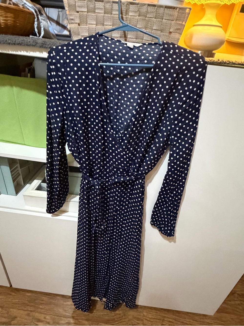 Vintage Navy Polka Dot Wrap Dress - Women's European Fashion